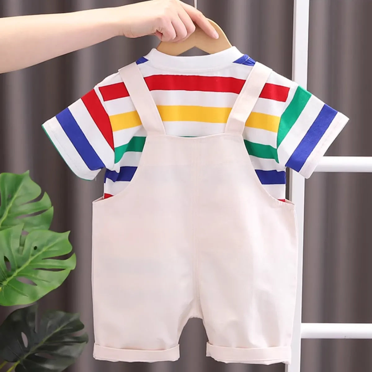 Rainbow Stripe T-Shirt & Bear Dungaree Set for Boys β 1 to 5 Years